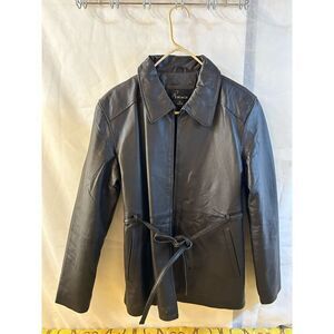 Women’s leather jacket 2x belted brown rn#68773